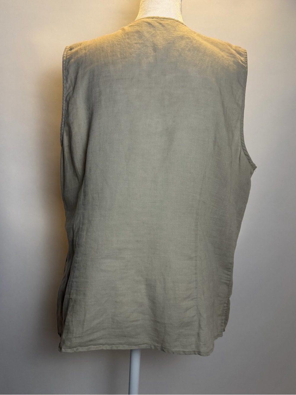Embroidered Linen Blend Sleeveless Tunic Blouse - Beige - Picture 2 of 6